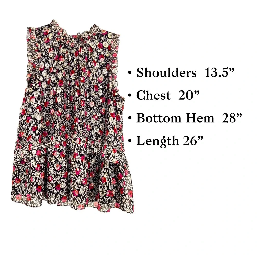 Kate Spade Metallic Floral Lurex Ruffle Blouse M Romantic Coquette Luxe Tunic